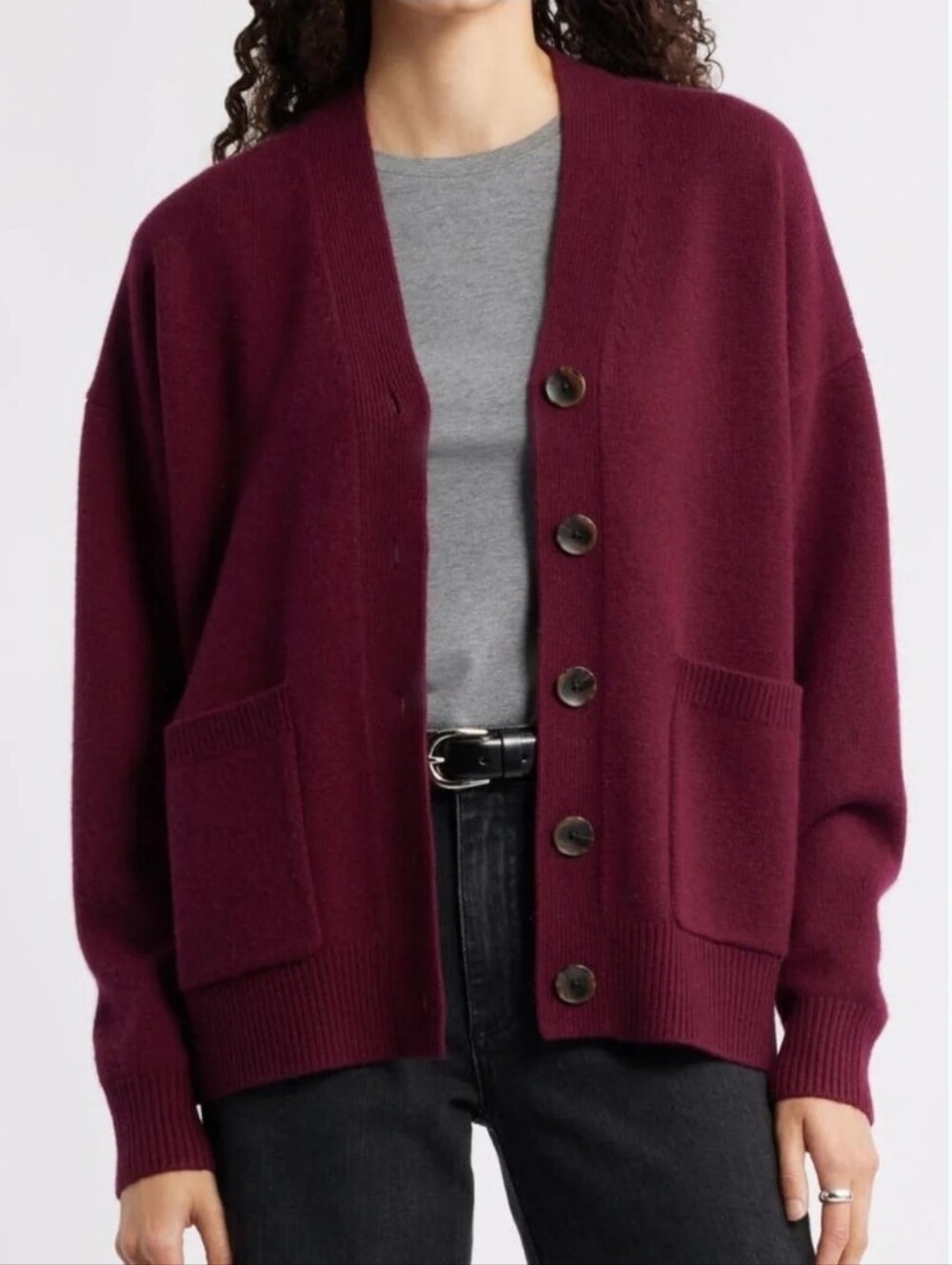 Nordstrom Wool And Cashmere Boyfriend Cardigan In Burgundy Field